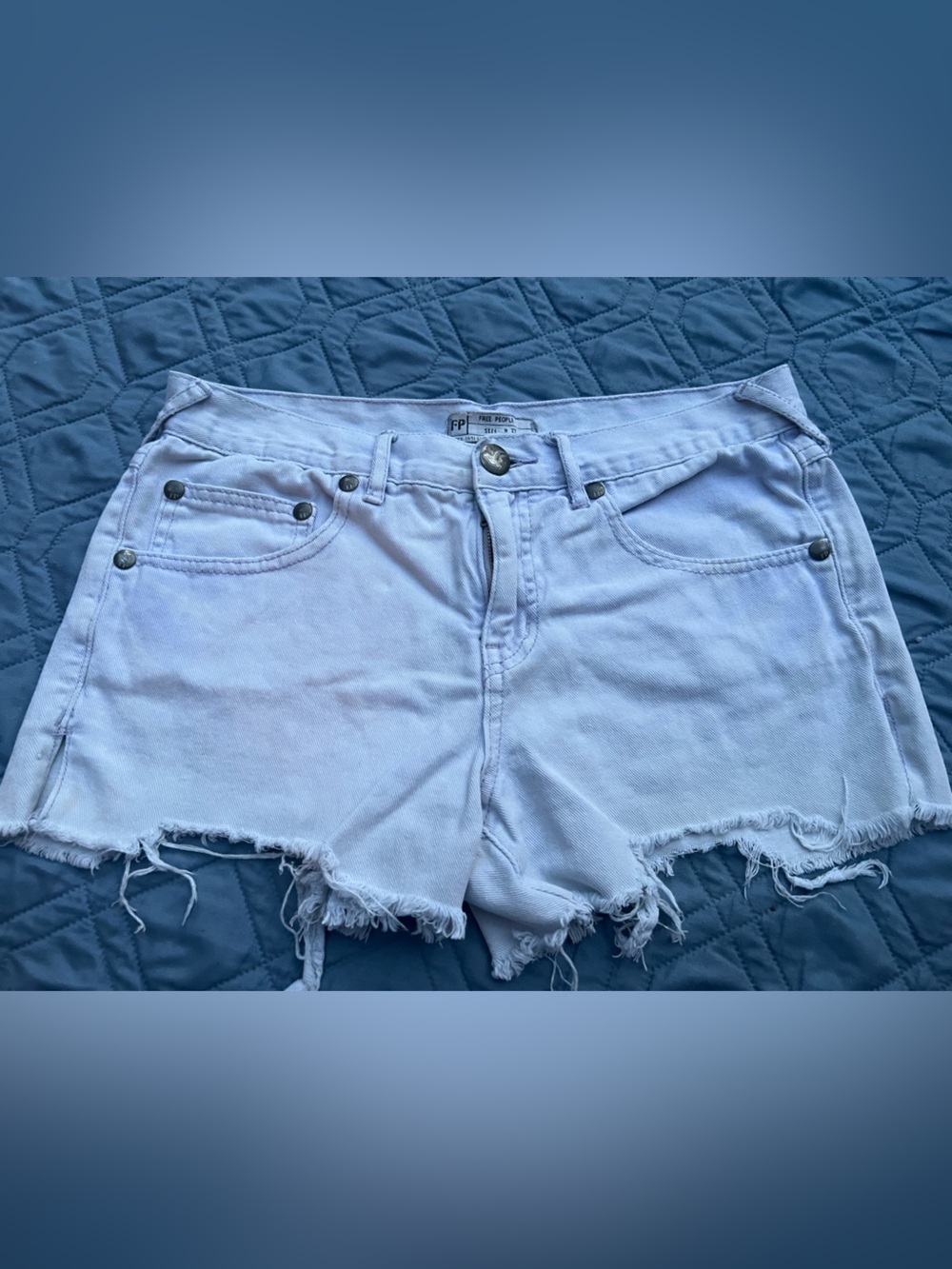 Free People Light Blue Distressed Denim Cutoff Shorts
